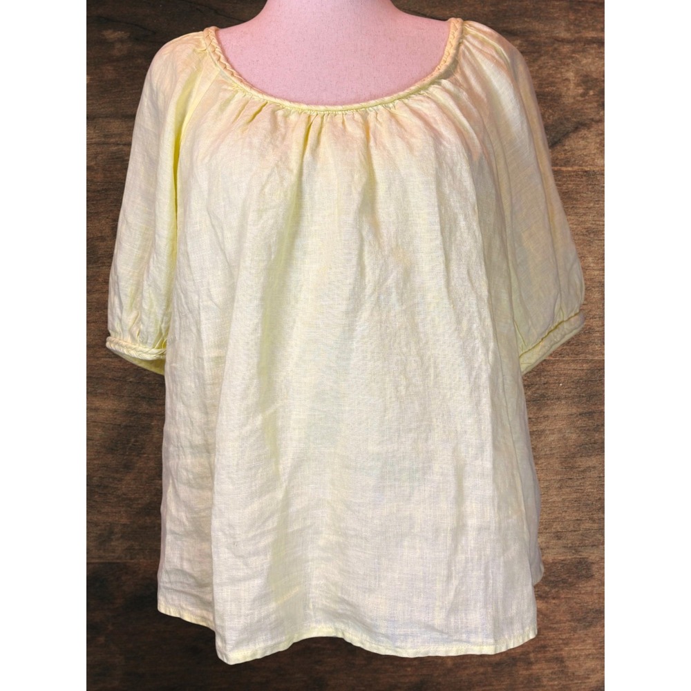 NWT Lilly Pulitzer Calais 100% Linen Blouse Women's XL Braided Trim Lemon Yellow